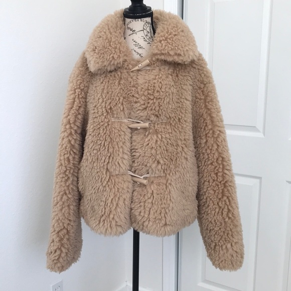 LC Lauren Conrad Women large Tan fur Jacket - Picture 2 of 6